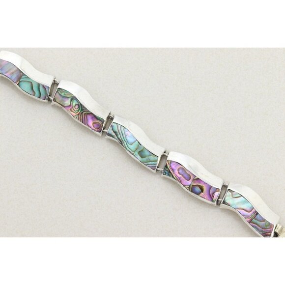 Sterling Silver Abalone Shell Bracelet 6 3/4 inch - Picture 1 of 9